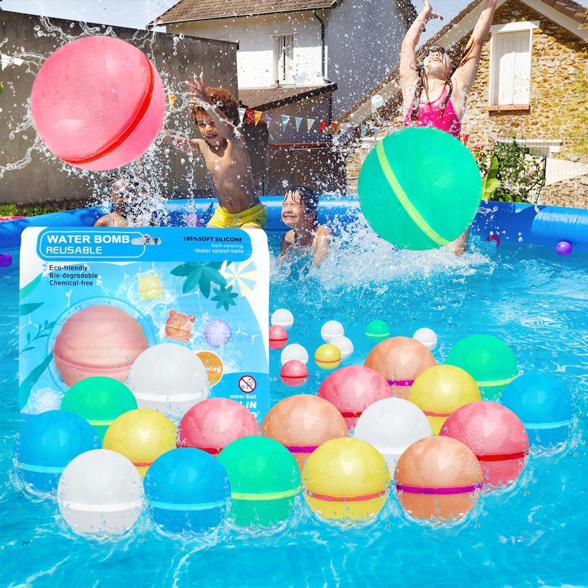 Reusable Water Balloons,12Pcs Latex-Free Silicone Water Balloons,Water Bomb Refillable for Water Games Outdoor Summer Fun Party