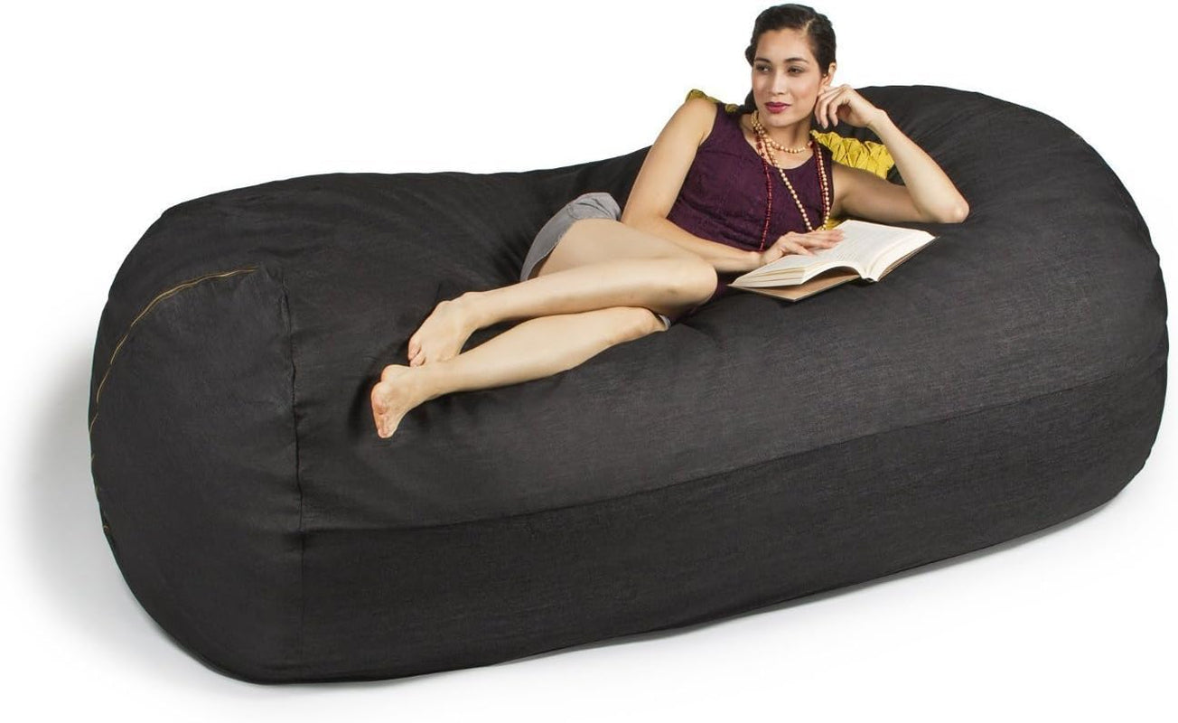 7 Ft Giant Bean Bag Sofa, Black Denim