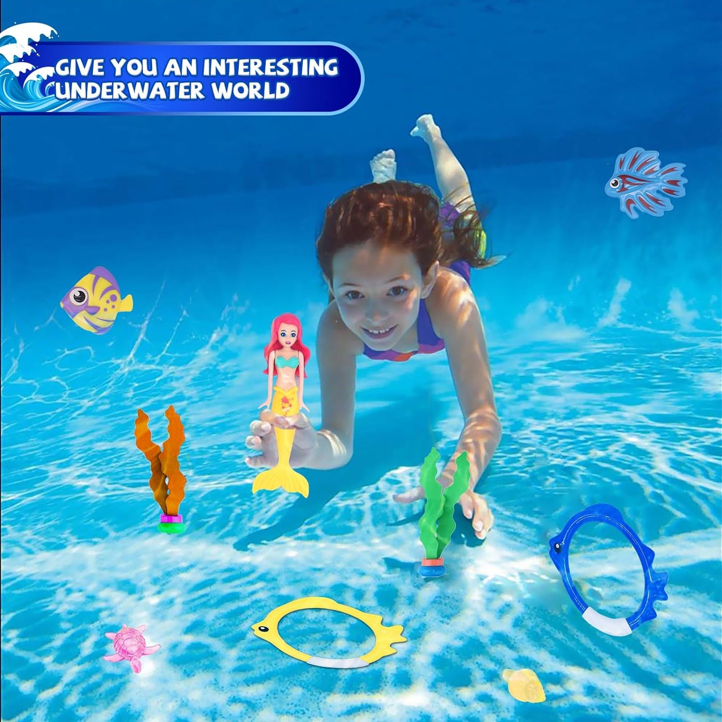 18 Pcs Diving Pool Toys for Kids Ages 3-12 Set with Storage Bag,Pool Games Summer Swim Water Sinking Mermaid Toys