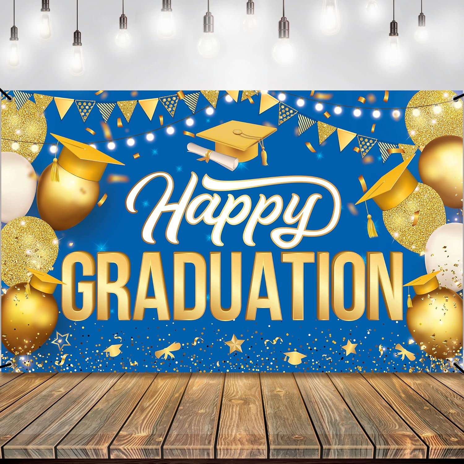 , Congratulations Grad Banner - Large, 72X44 Inch | Glitter Black and Gold Graduation Backdrop, Graduation Decorations Class of 2024 | Congratulations Banner, 2024 Graduation Party Decorations