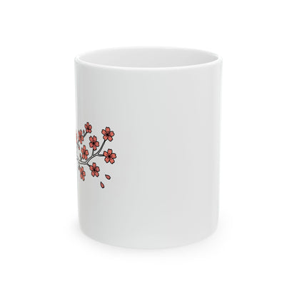 Cherry Blossom Branch Ink Wash | 11oz Ceramic Coffee Mug, Sublimation Print | Family & Friend Gift | Chicken Scratch Irony