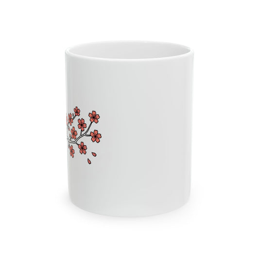 Cherry Blossom Branch Ink Wash | 11oz Ceramic Coffee Mug, Sublimation Print | Family & Friend Gift | Chicken Scratch Irony