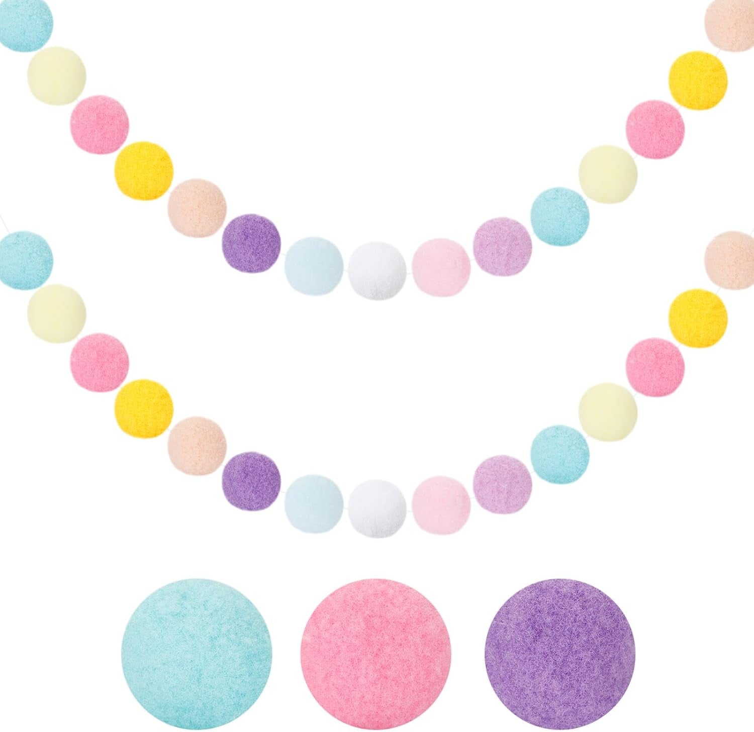 Pastel Pom Pom Garlands, 1.2" Large Pompom Garland for Classroom, 16.4 Ft 60 Pastel Ball Garlands, Nursery Pompom Ball Garlands for Easter Party, Bedroom, and Nursery Decor(1.2"/3Cm)