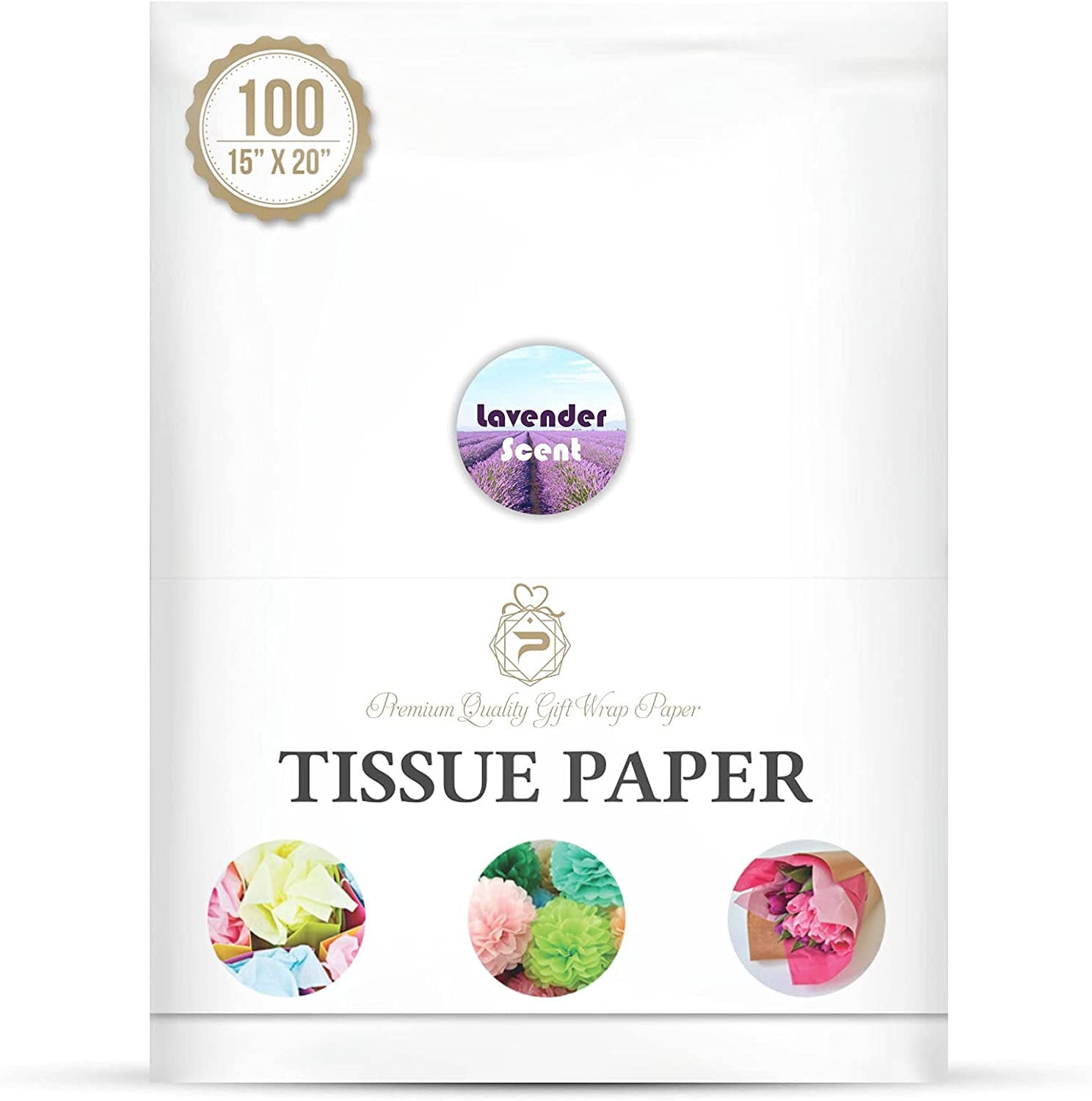 White Tissue Paper, Gift Bags, Packaging, Floral, Birthday, Holidays, Christmas, Halloween, and DIY Crafts (Lavender Scent)