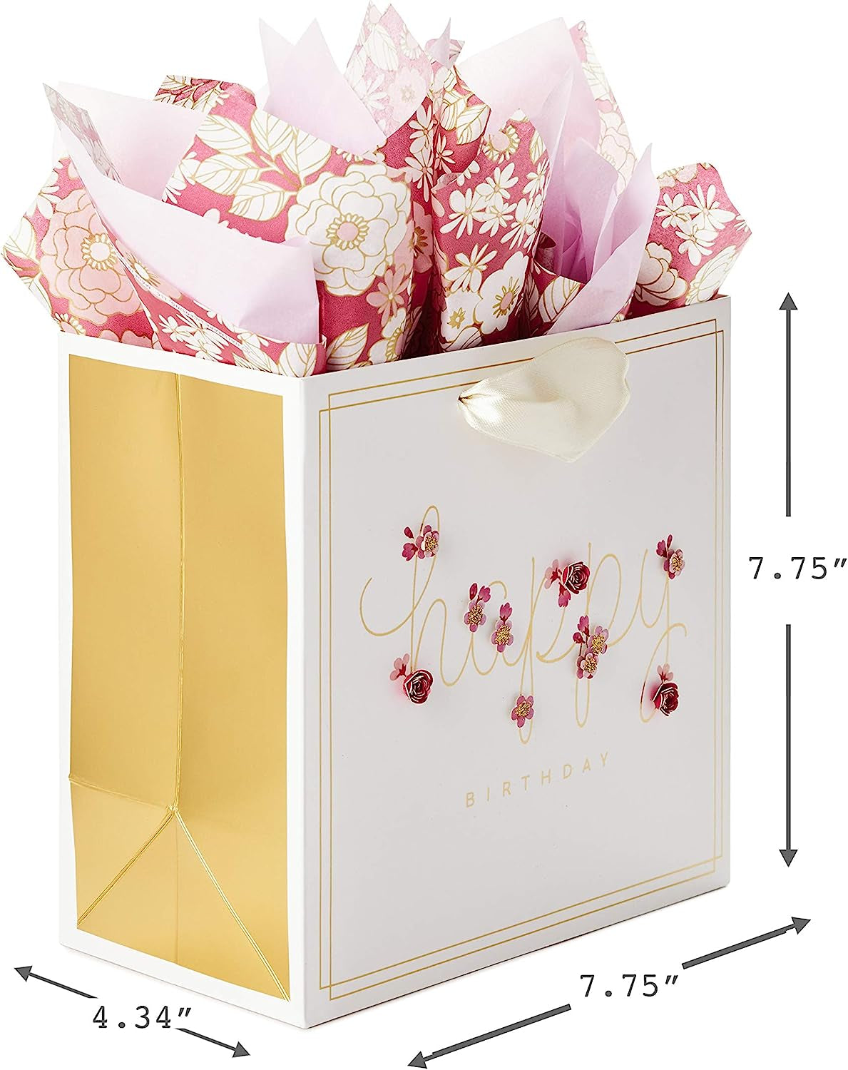 Signature 7" Medium Birthday Gift Bag with Tissue Paper (Pink Flowers)