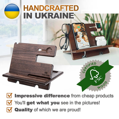 Wood Phone Docking Station Ash Key Holder Wallet Stand Watch Organizer Men