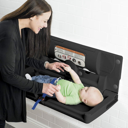 100-EH-02 Classic Horizontal Surface-Mounted Baby Changing Station for Commercial Restrooms, Includes Safety Straps and Liner Dispenser, Easy to Clean & Install, Made in the USA (Black)