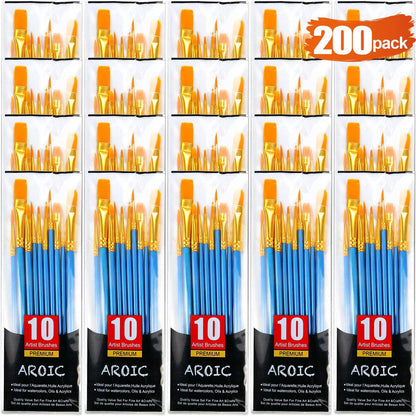 Acrylic Paint Brush Set, 50 Packs / 500 Pcs Nylon Hair Brushes for All Purpose Oil Watercolor Painting Artist Professional Kits