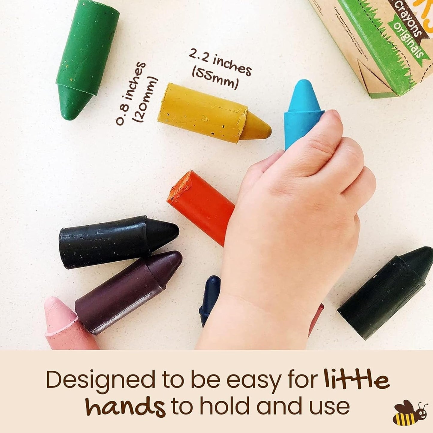 100% Pure Beeswax Crayons (12 Pack) - Non-Toxic Crayons, Safe for Babies and Toddlers, for 1 Year Plus, Handmade in New Zealand with Natural Beeswax and Food-Grade Colors, Eco-Friendly.