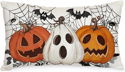 Halloween Pillow Cover 12X20 Inch Pumpkin Jack-O'-Lanterns Bat Web Decoration Holiday Farmhouse Pillow Case Decor for Home Sofa Couch AA306-12