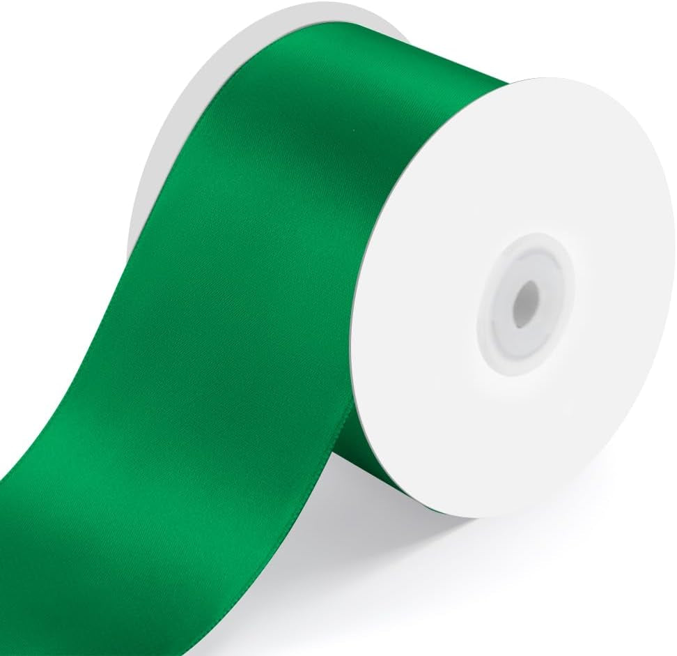 3" Wide X 25 Yards Single Face Polyester Satin Ribbon, Satin Ribbon for Crafts, Gift, Hair Bows, Wedding Party Decoration, Bow Making & Other Projects (Green)