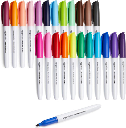 Fine Point Tip Permanent Markers - Assorted Colors, 24-Pack