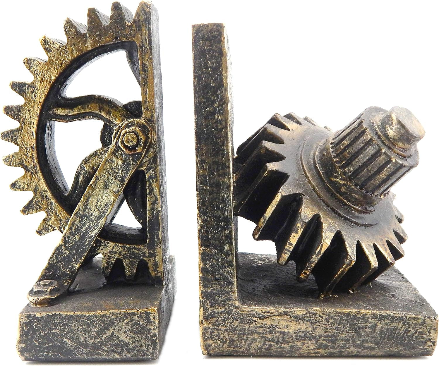 Decorative Bookend Gear Book Ends Industrial Rustic Vintage Unique Heavy Statues Bookshelves Support Home Decor Accents (Large)