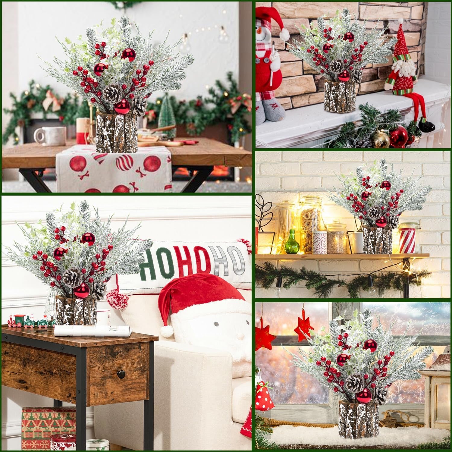 2 Pack Christmas Table Decorations, 14 Inch Christmas Centerpiece Small Potted Christmas Tree with Lights, Pine Cones and Berries, Xmas Artificial Plants for Tables, Home, Mantel Holiday Decor