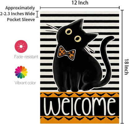 Halloween Black Cat Garden Flag 12X18 Inch Double Sided for outside Small Holiday Yard Decoration