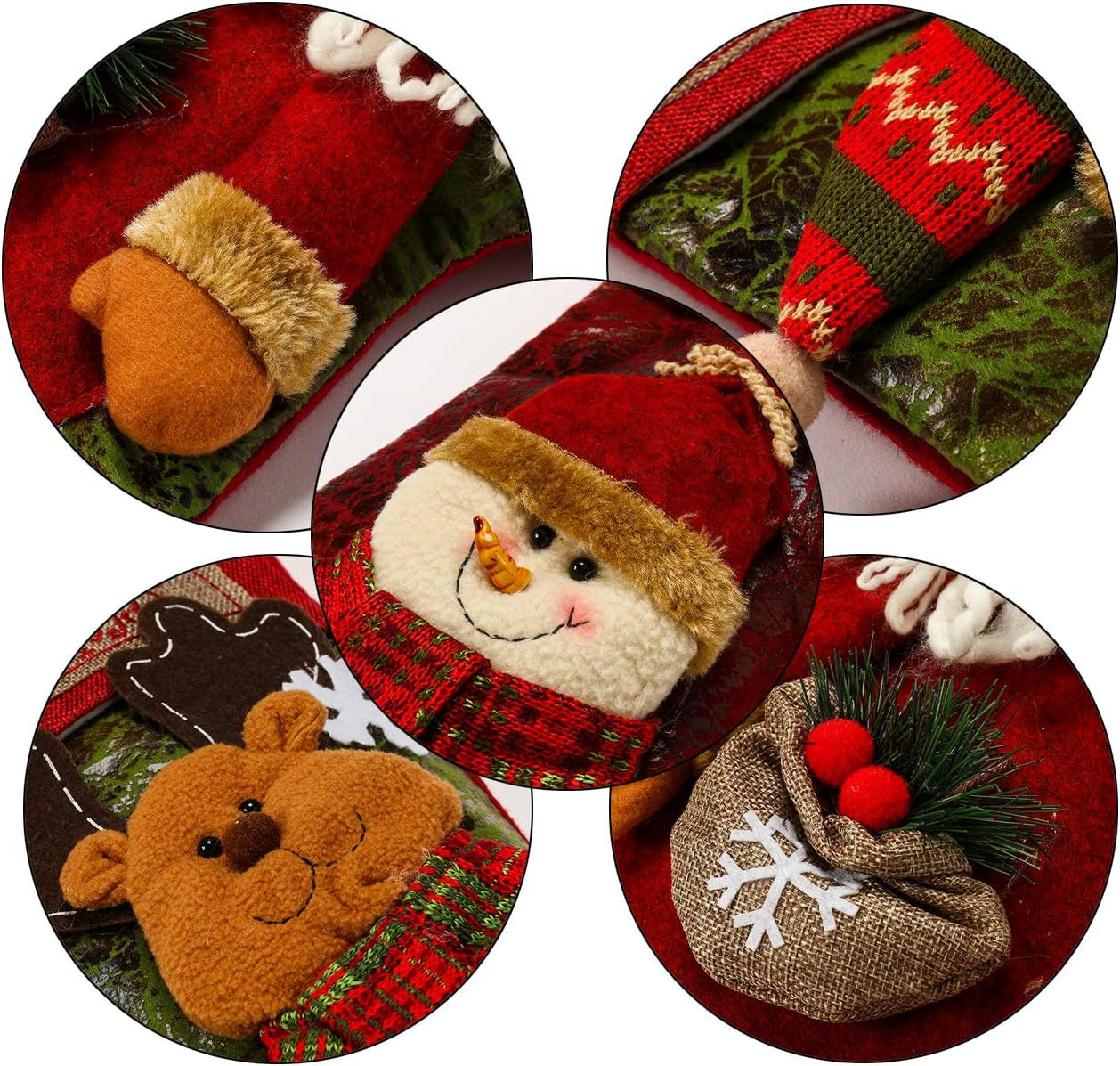 3PCS 18" Christmas Stocking Classic Large Stockings Santa, Snowman, Reindeer Xmas Character for Family Holiday Christmas Party Decorations