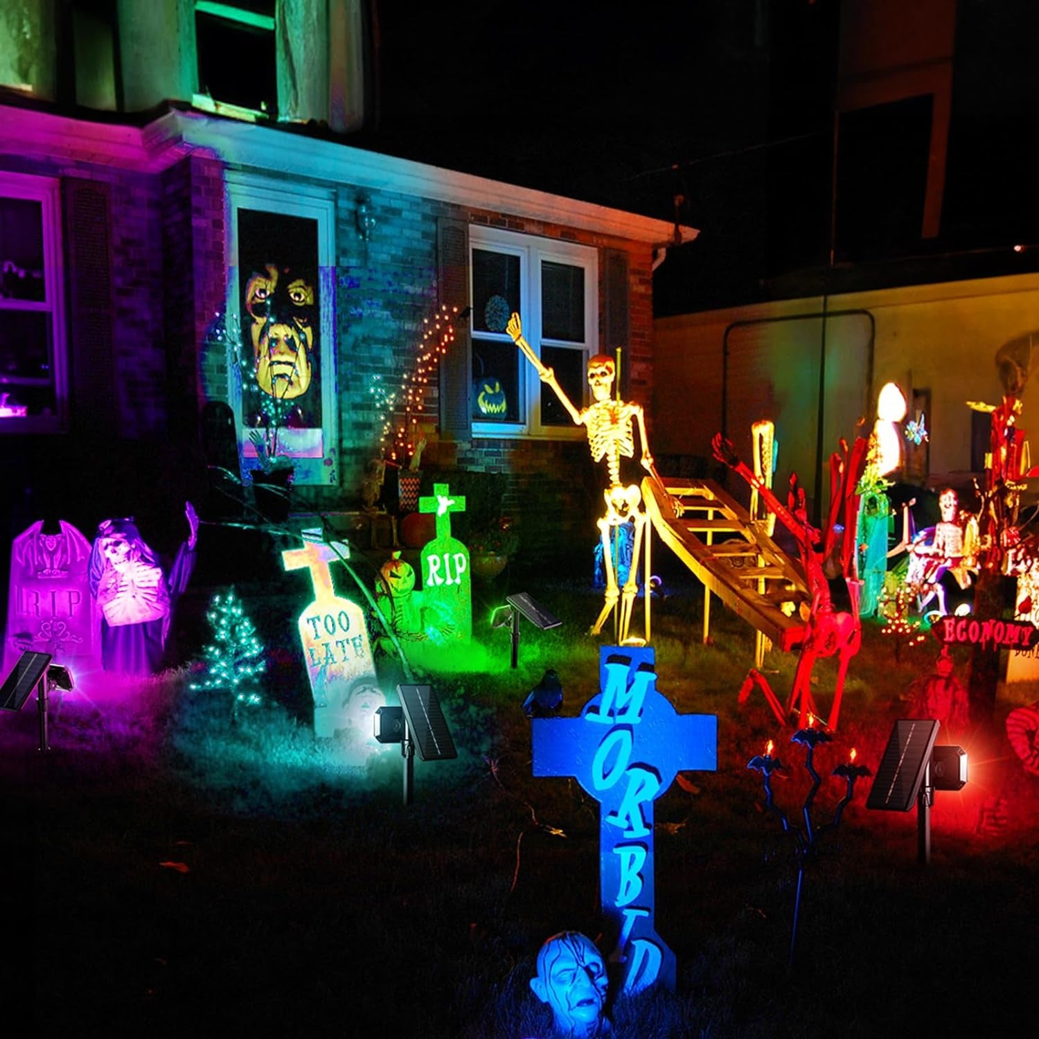 Solar Lights Outdoor Waterproof - Color Changing Solar Spot Lights Outside, Solar Powered Spotlight Landscape Lighting Halloween Spotlights for Tree Garden Yard Pathway Driveway House Christmas