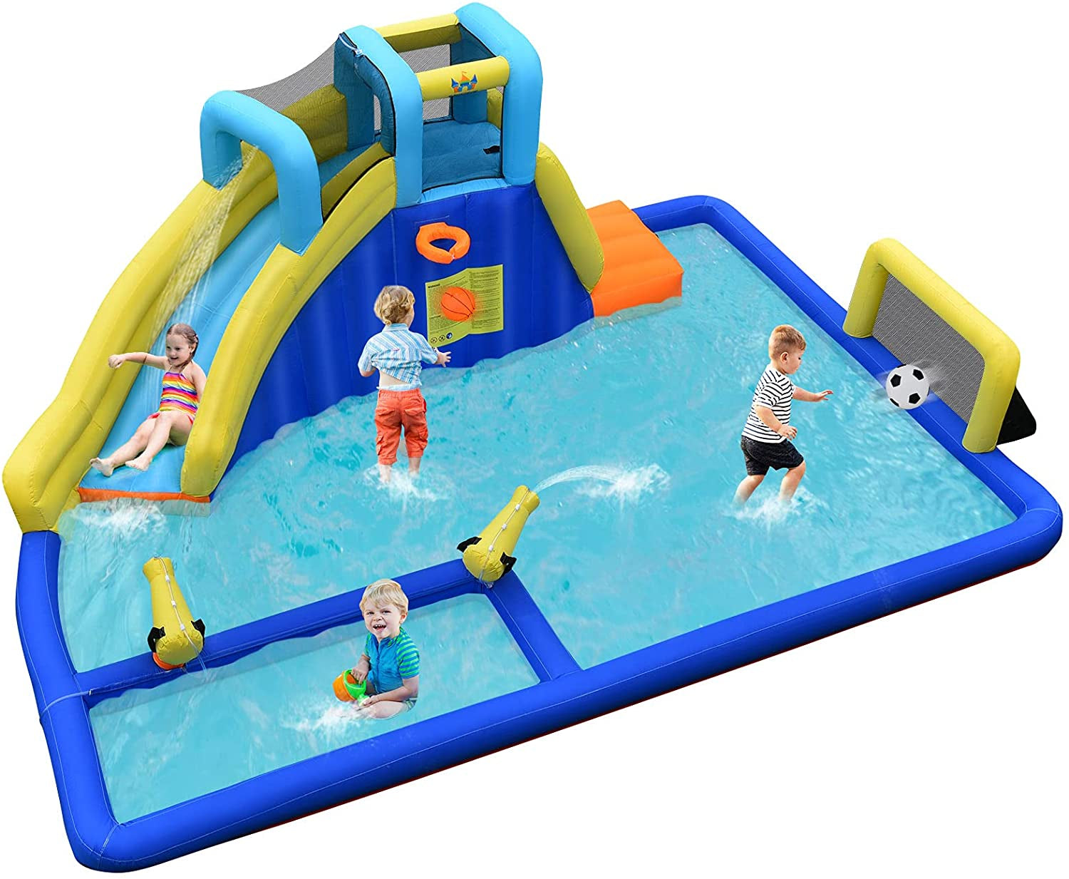 Inflatable Water Slide Park, 9 in 1 Mega Waterslide Bounce House for Outdoor W/Dual Slides, Giant Splash Pool, 735W Blower, Water Slides Inflatables for Kids and Adults Backyard Party Gifts