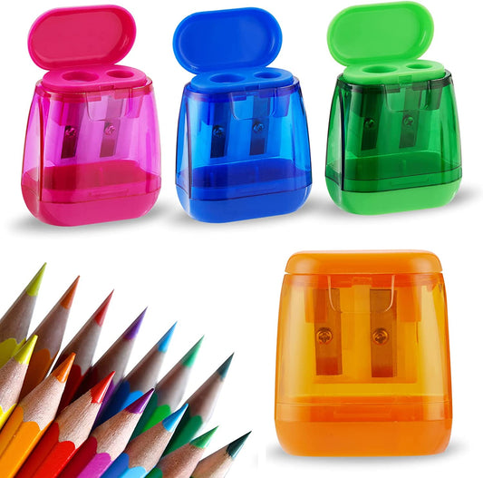 Pencil Sharpeners, 4 Pcs Pencil Sharpeners Manual,Dual Holes Compact Colored Handheld Pencil Sharpener for Kids with Lid Adults Students School Class Home Office (Covered)