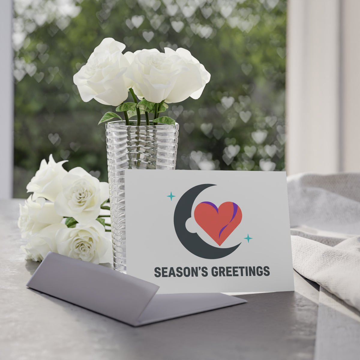 Crescent Moon Heart Gradient | Holiday Greeting Card + Postcard | Valentine, Galentine’s, Lover & Friend | Celestial Y2K