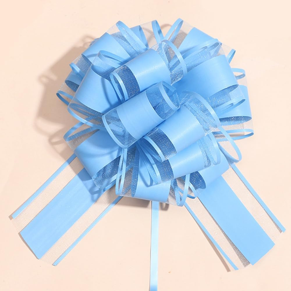 6 Pieces Large Pull Bows,Sky Blue Gift Bow,6 Inches,Christmas, Party Birthday Gift Wedding Ribbon Bows for Wrapping Boxes or Flower Decorations, Valentine'S Day Gift Decorations (Sky Blue)