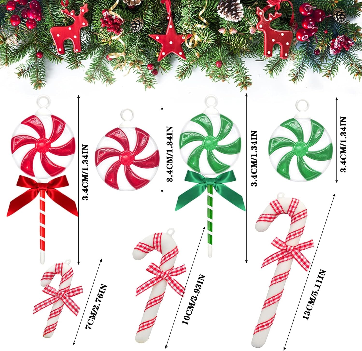 Christmas Candy Cane Decorations Plastic Christmas Tree Hanging Ornaments Swirl Peppermint Lollipop, Shatterproof Christmas Candyland Christmas Ornaments for Holiday Decor Party Favors 35 Pcs