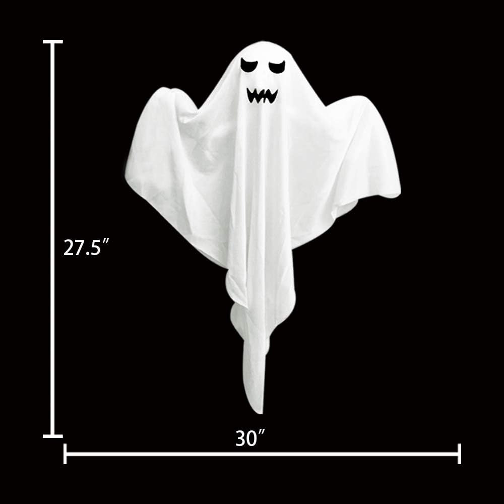 4 Pack Halloween Hanging Ghosts, 27.5" Light-Up Cute Flying Ghost Decorations for Front Yard Patio Lawn Garden Party Décor and Holiday Decorations