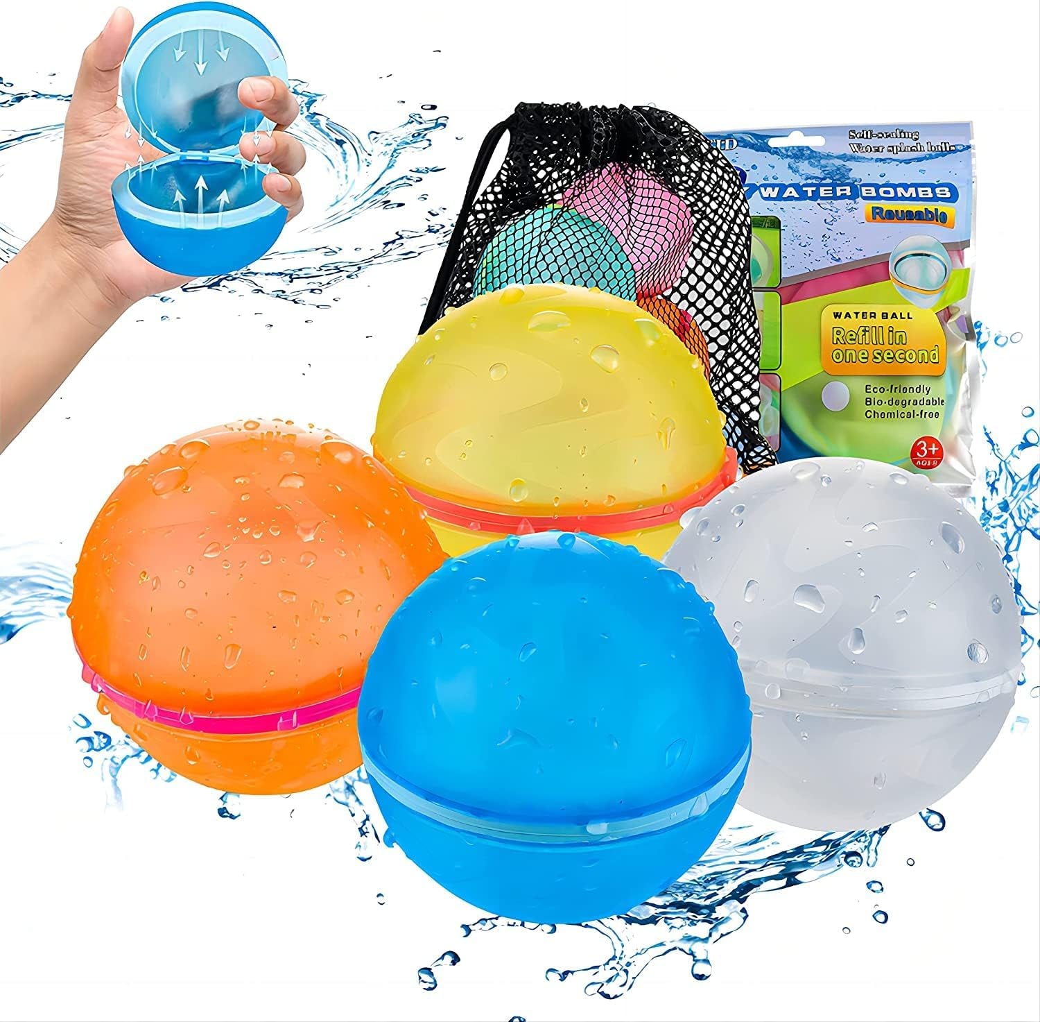 16 PCS Reusable Water Balloons, Refillable Magnetic Water Balls for Outdoor Games, Self Sealing Water Splash Bomb Quick Fill for Summer Fun, Pool Beach Toys for Kids Ages 3-12