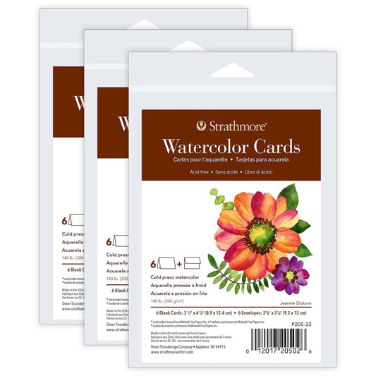 400 Series Watercolor Cards & Envelopes, Anniversary Size, 3.5x4.875 inch, 6 Per Pack, 3 Packs