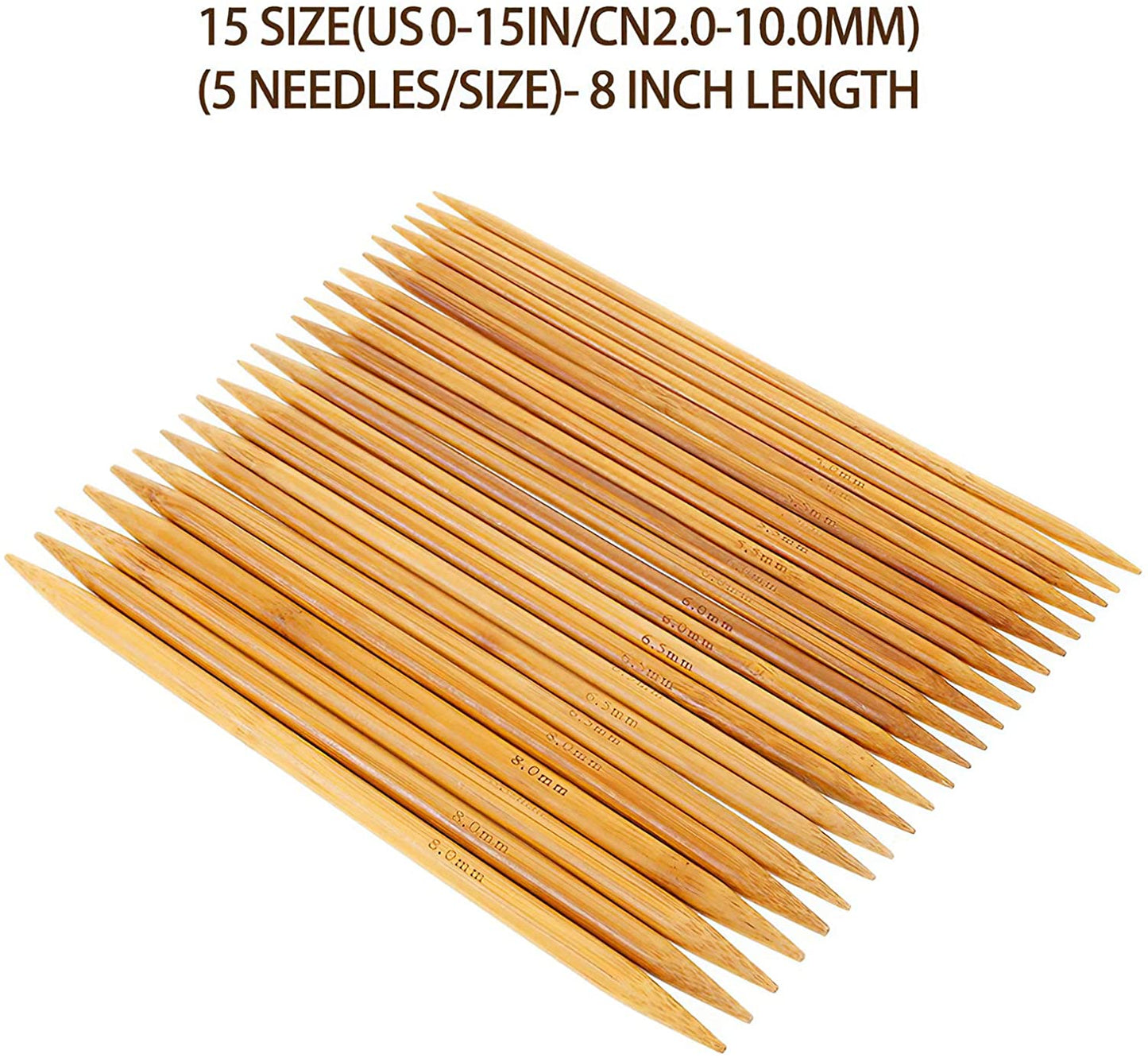 Double Pointed , 75 Pcs Bamboo Knitting Needles Set, 15 Sizes from 2.0Mm-10.0Mm(8 Inches Length)+ 4Pcs Knitting Needles Point Protectors