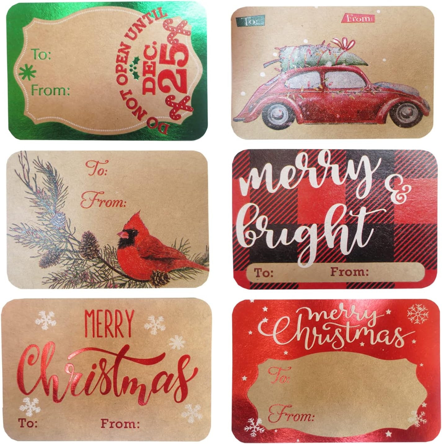 80-Count Foil Kraft Christmas Tags Sticker，8 Jumbo Designs - Xmas to from Christmas Stickers Name Tags Write on Labels - Holiday Present Labels