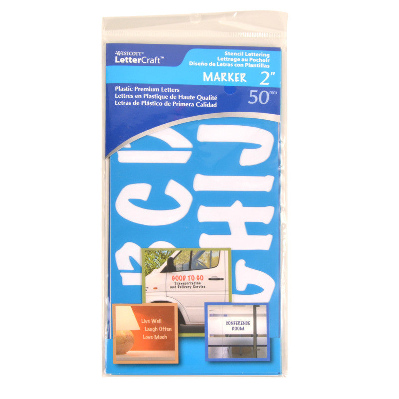 LetterCraft Reusable Plastic Stencils, Full Alphabet & Numbers, Marker Font, 2-Inch