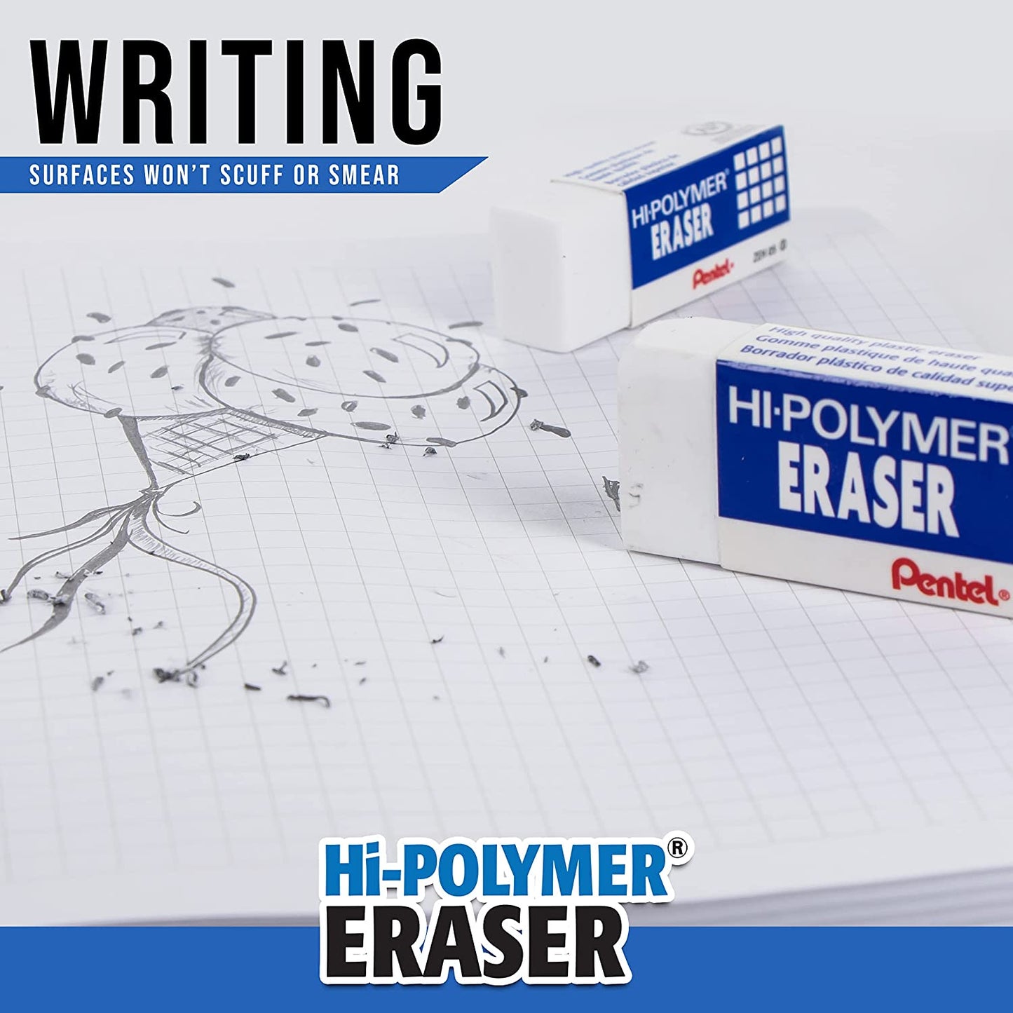 Hi-Polymer Block Eraser, Large, White, Pack of 10 ZEH-10 Erasers (ZEH10PC10)