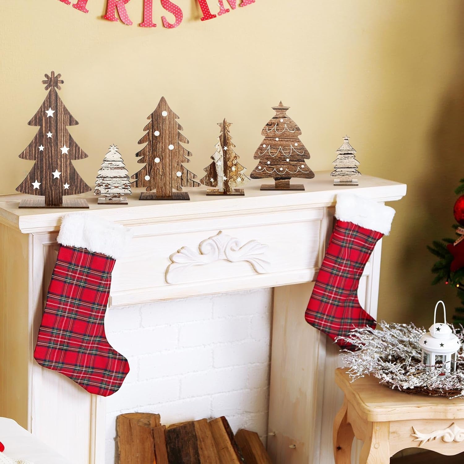 6 Pcs Wooden Christmas Trees Tabletop Decor Rustic Wood Christmas Trees Xmas Centerpieces Table Wooden Signs Farmhouse Table Home Decor for Home Office Farmhouse