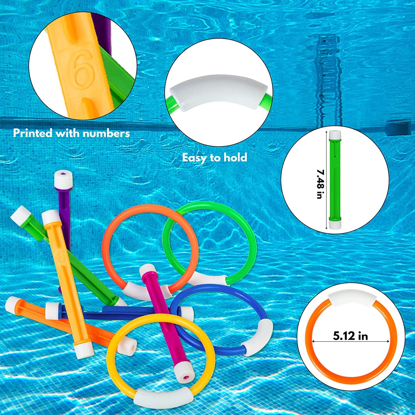 Underwater Pool Toys for Kids Ages 4-8, Summer Training Swim Pool Diving Toys Gift Set, Swimming Pool Toys for Kids Ages 8-12 for Fun Water Toys Games