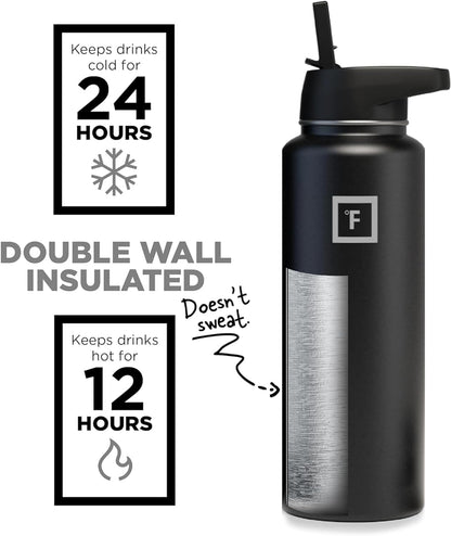 Sports Water Bottle - Wide Mouth with 3 Straw Lids - Stainless Steel Gym & Outdoor Bottles for Men, Women & Kids - Double Walled, Insulated Thermos, Metal Canteen - Pearl, 22 Oz