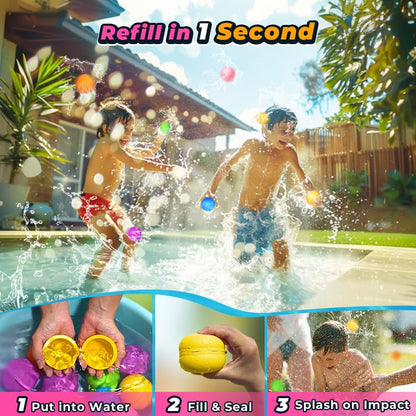 6Pcs Reusable Water Balloons, Pool Beach Toys for Kids Ages 3-12，Magnetic Water Balloons for Outdoor Toys, Summer Water Toys for Boys and Girls
