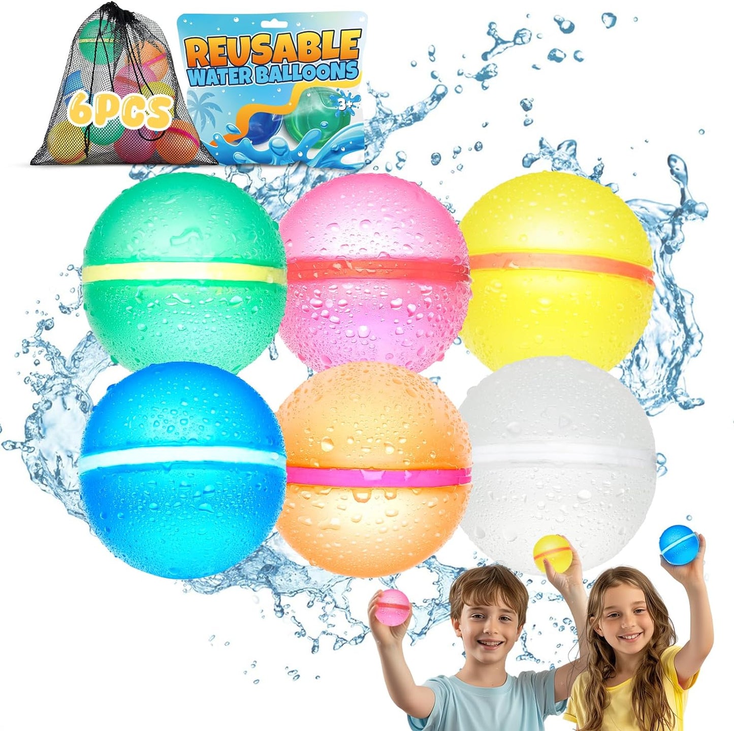 Reusable Water Balloons for Kids - Summer Toys, Pool Beach Water Toys for Boys and Girls, Silicone Water Balloons Quick Fill Splash Balls Bomb Party Supplies Outdoor Idea with Mesh Bag (12 Pcs)
