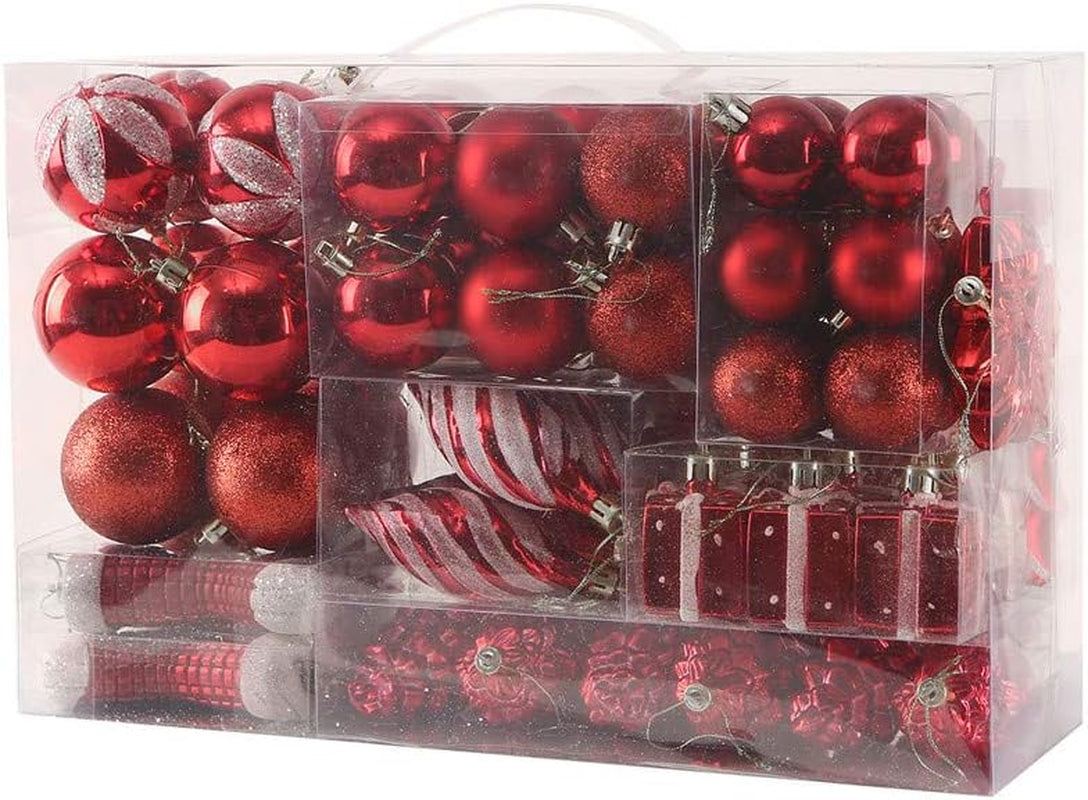 76Ct Christmas Tree Ornaments Set,Red Shatterproof Christmas Balls Decorations,Xmas Decorative Hanging Ornaments(Red)