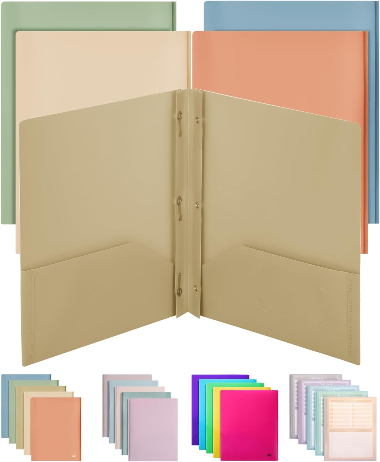 - Plastic Folders with Pockets and Prong, 5 Pack, Muted Pastel Colors, Pocket Folders, File Fasteners, 2 Folder, Two