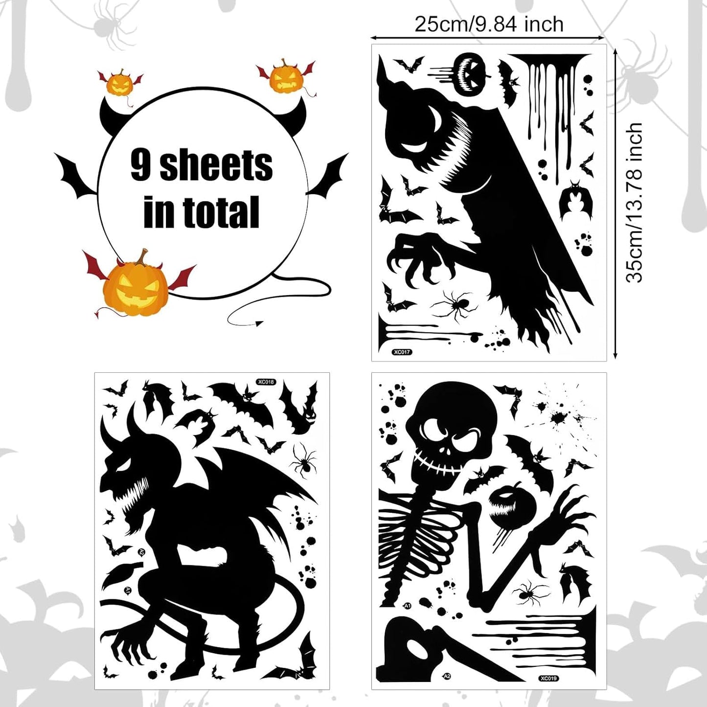 9 Sheets Halloween Decorative Window Stickers, Spooky Monster Window Sticker Halloween Horror Window Decals Scary Halloween Window Clings for DIY Door Home Party Decor (Style 1)