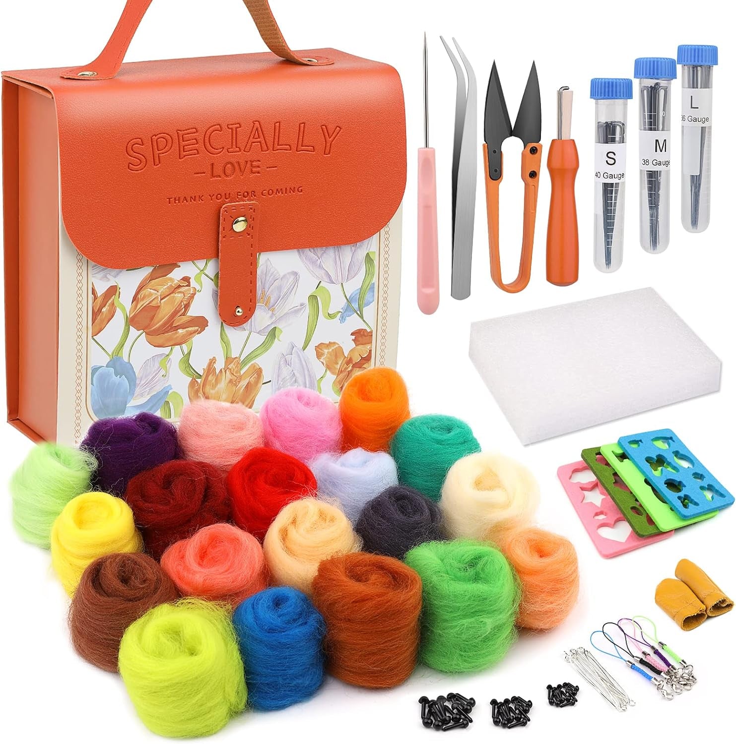 Needle Felting Starter Kit,Wool Roving 40 Colors Set, Wool Felt Tools with Instruction Included for Felted Animal Needle Felting Supplies