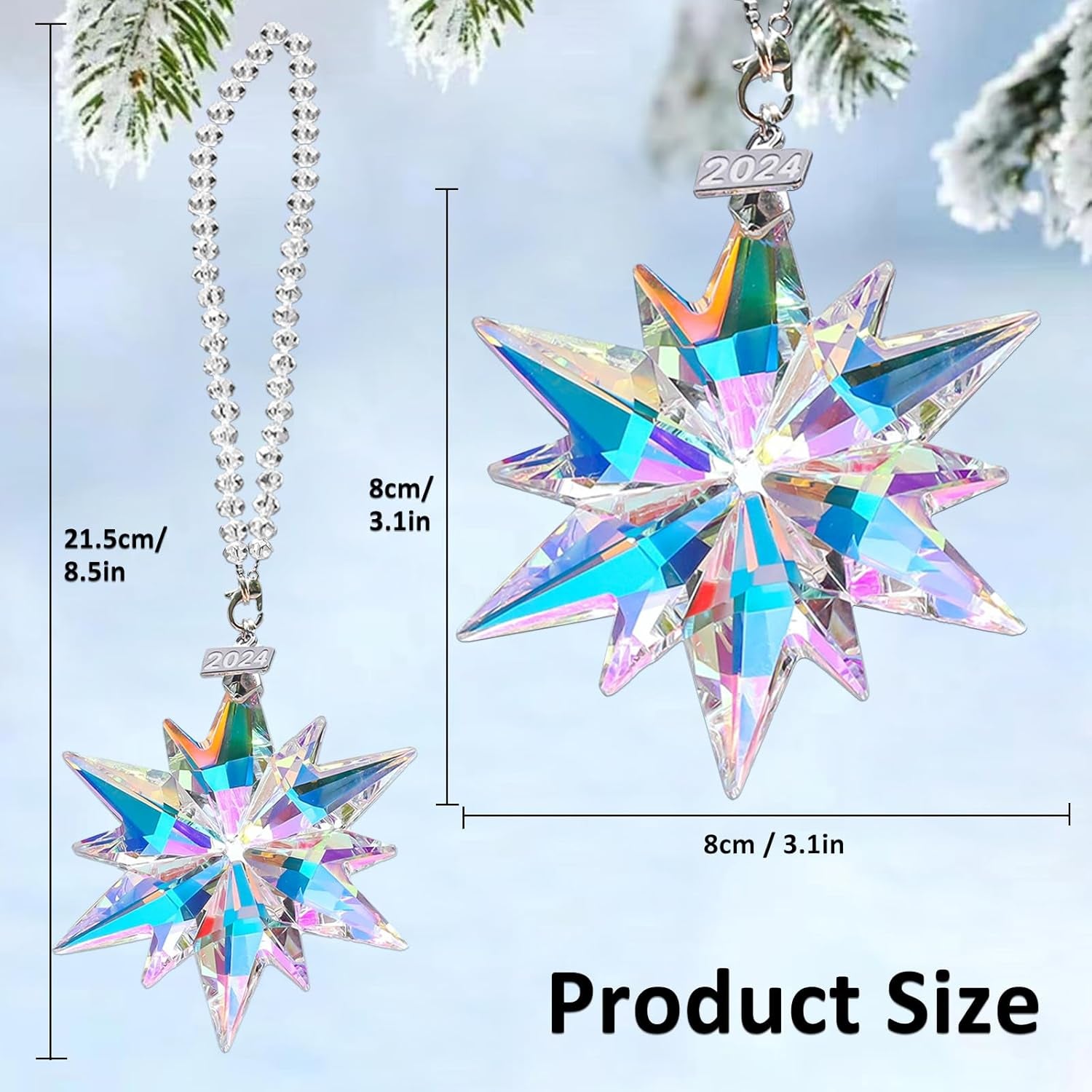 2024 Annual Christmas Ornaments Crystal Snowflake Star, Sparkly Crystal Ornaments for Christmas Tree, Beautiful Christmas Ornaments for Women Girls