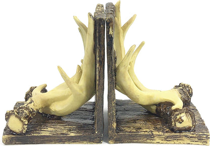 Decorative Bookends Deer Antler Unique Vintage Book Ends Shelves Stoppers Holder Heavy Duty Nonskid Rustic Mountain Cabin Lodge Farmhouse Home Office Decor 7 Inch