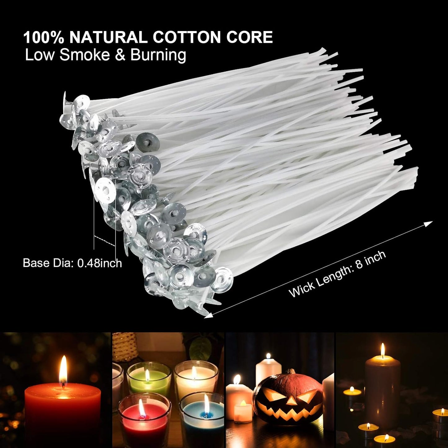 Candle Wicks 100 Pcs 6 Inch with 30Pcs Candle Wick Stickers and 10 Pcs Wooden Candle Wick Centering Device for Soy Beeswax Candle Making and Candle DIY