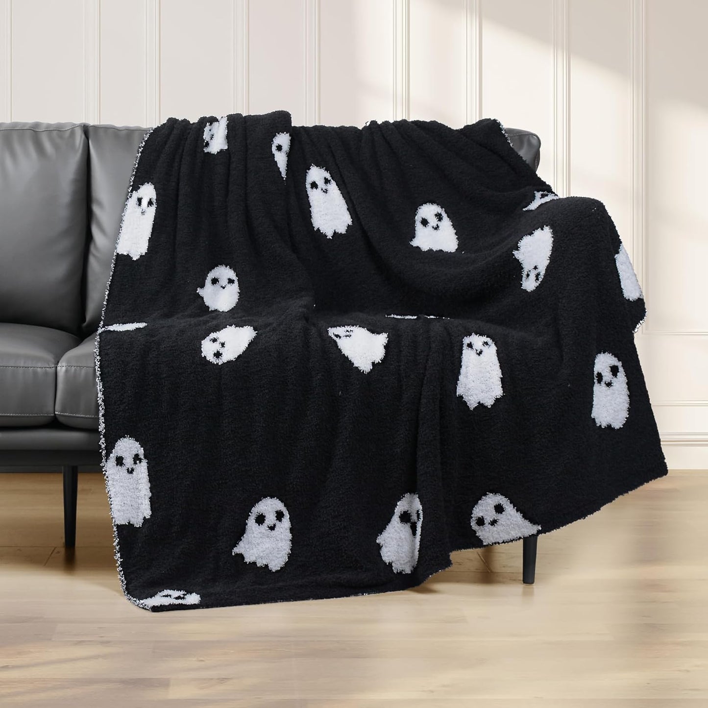 Halloween Decor Blanket Soft Blanket Cozy Blanket Kid Blanket for Bed Couch Sofa 50X60 Inch Black Ghost
