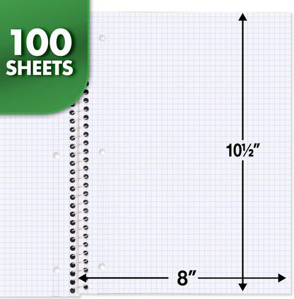 Spiral Notebook, 1-Subject, Graph Ruled Paper, 7-1/2" X 10-1/2", 100 Sheets, Green (05676AC5)