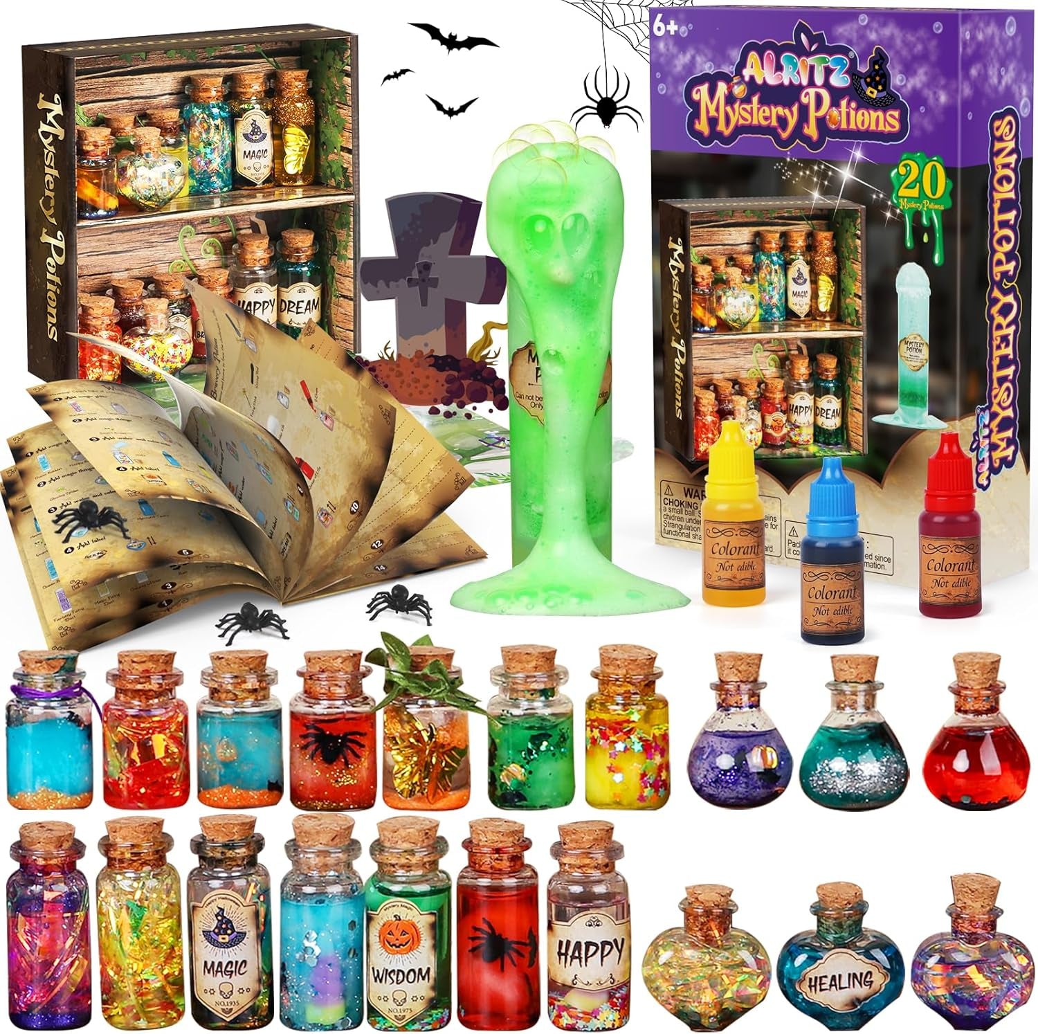 Mystery Potions Kit for Kids, 20 Magic Mix Witch Potion Bottles