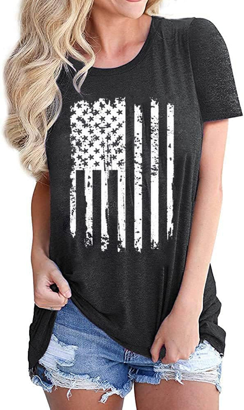 Women'S American Flag Shirts Tee 4Th of July T Shirts Patriotic Short Sleeve Star Stripes USA Tee Tops