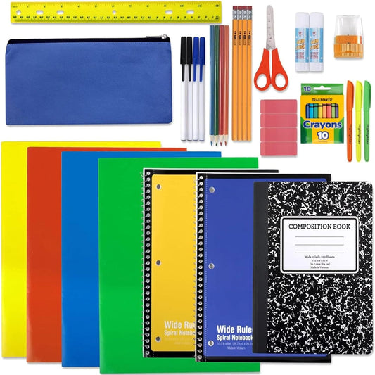 45 Piece School Supply Kit Grades K-12 - School Essentials Includes Folders Notebooks Pencils Pens and Much More!